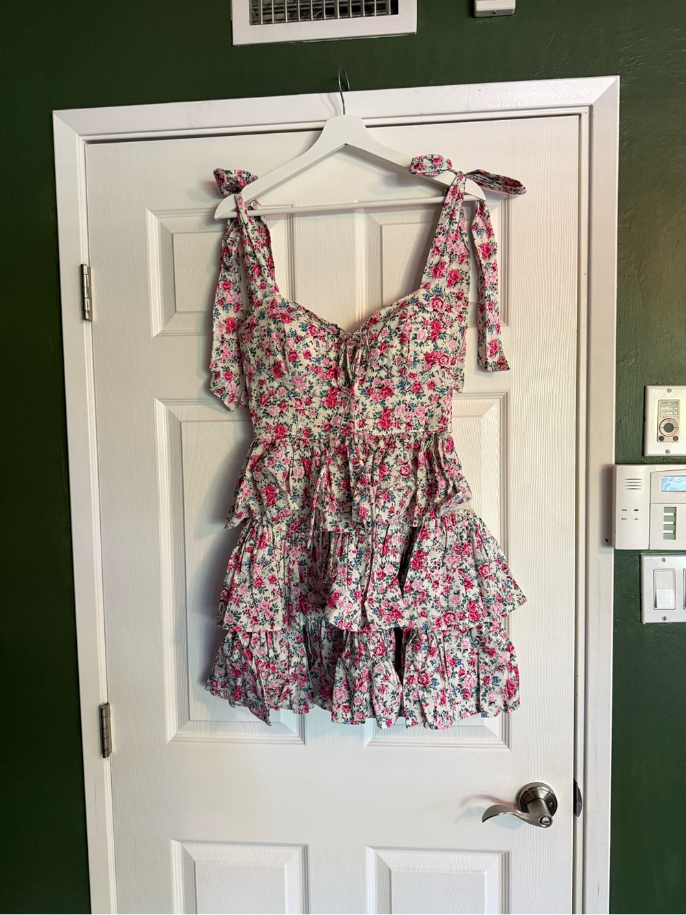 Floral Tie-Shoulder Mini Dress - Pink & White